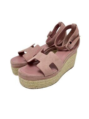 Hermes Sandals Elda Logo Espadrilles Suede Pink